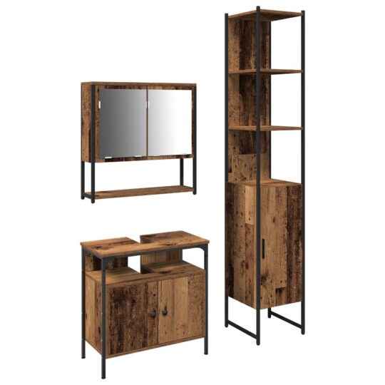 Alternative view of Set de mobilier pentru baie 3 pcs Lemn vechi 33 x 33 x 185.5 cm