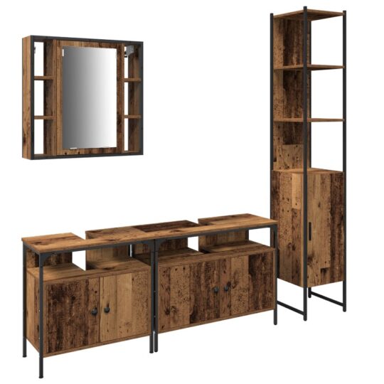 Alternative view of Set dulap baie cu raft 4 pcs Lemn vechi 33 x 33 x 185.5 cm