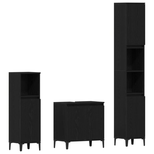 Alternative view of Set de mobilier pentru baie cu ușă 3 pcs Negru 30 x 30 x 180 cm
