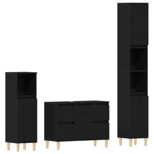 Alternative view of Set de mobilier pentru baie cu ușă 3 pcs Negru 30 x 30 x 180 cm