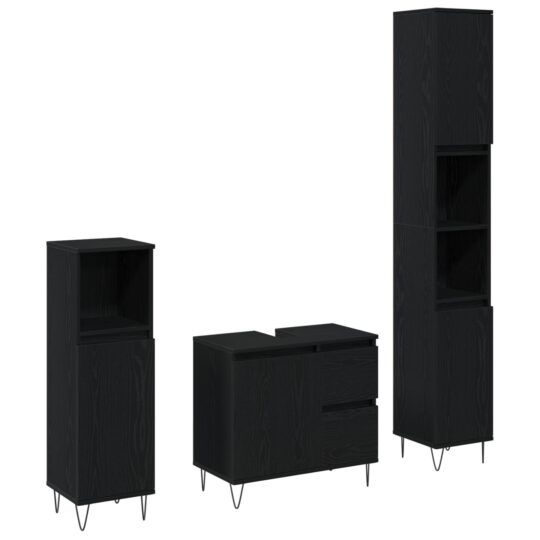 Alternative view of Set de Mobilier pentru Baie 3 pcs Stejar Negru 30 x 30 x 190 cm