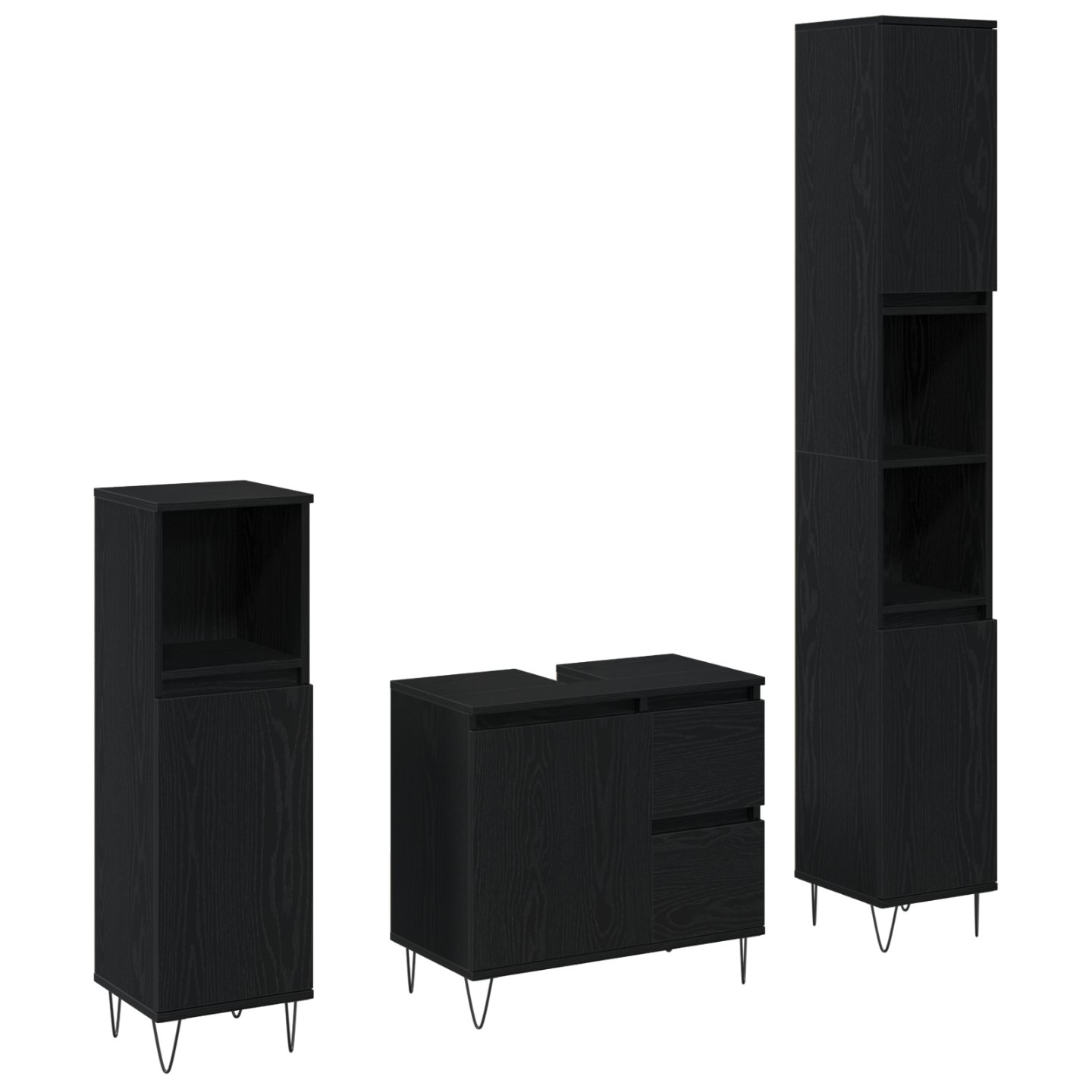 3333097 2 Set de Mobilier pentru Baie 3 pcs Stejar Negru 30 x 30 x 190 cm Set de Mobilier pentru Baie 3 pcs Stejar Negru 30 x 30 x 190 cm - imagine 2