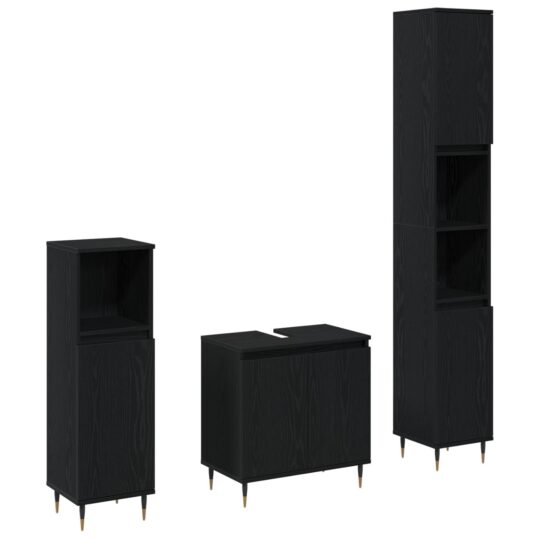 Alternative view of Set de Mobilă pentru Baie 3 pcs Stejar Negru 30 x 30 x 190 cm