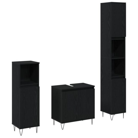 Alternative view of Set de Mobilier pentru Baie 3 pcs Stejar Negru 30 x 30 x 190 cm