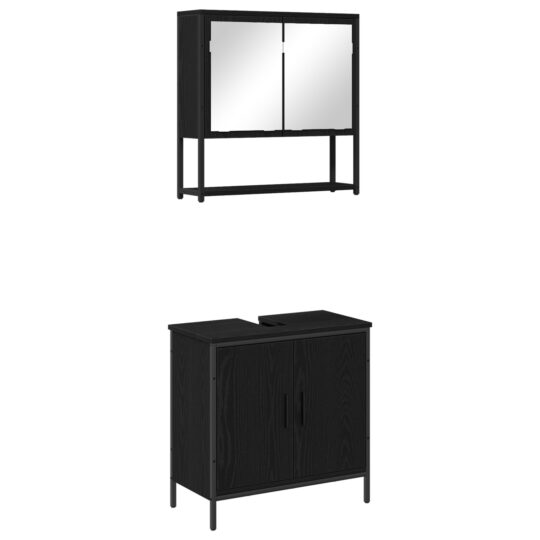 Alternative view of Set de mobilier pentru baie cu ușă 2 pcs Negru 60 x 30 x 60 cm