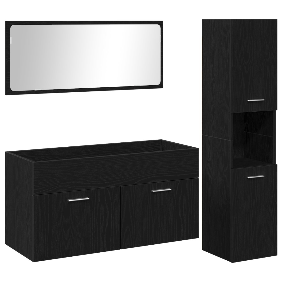 3334326 2 Set de mobilier pentru baie Pe perete cu ușă 3 pcs Stejar Negru Set de mobilier pentru baie Pe perete cu ușă 3 pcs Stejar Negru - imagine 2