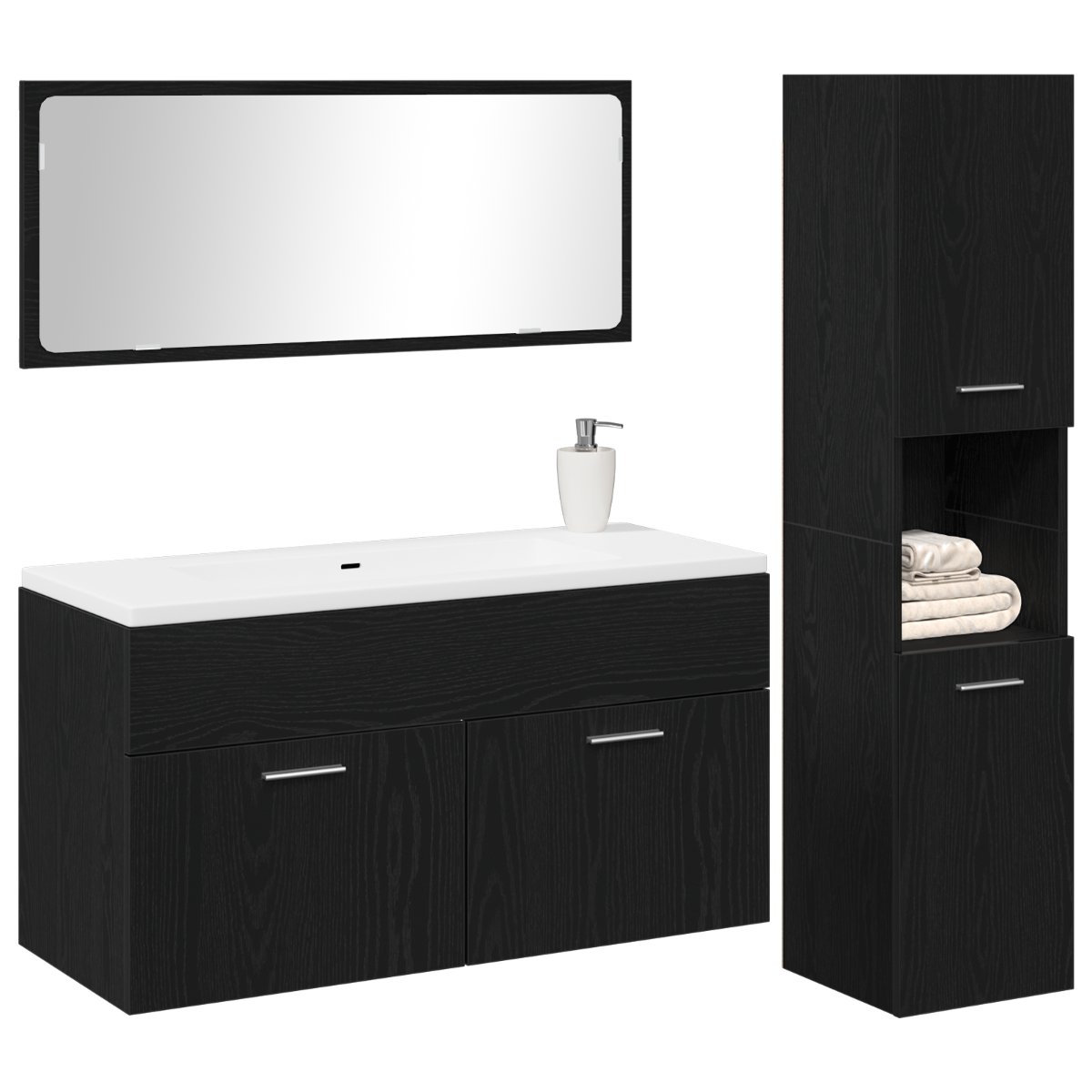 3334326 3 Set de mobilier pentru baie Pe perete cu ușă 3 pcs Stejar Negru Set de mobilier pentru baie Pe perete cu ușă 3 pcs Stejar Negru - imagine 3