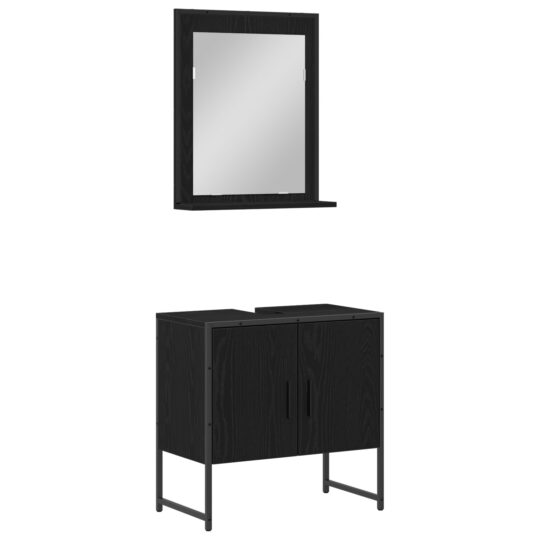 Alternative view of Set de mobilier pentru baie cu ușă 2 pcs Negru 60 x 33 x 60 cm