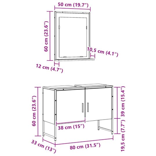 3334333 12 Set de mobilier pentru baie cu ușă 2 pcs Negru 80 x 33 x 60 cm 3334333 12