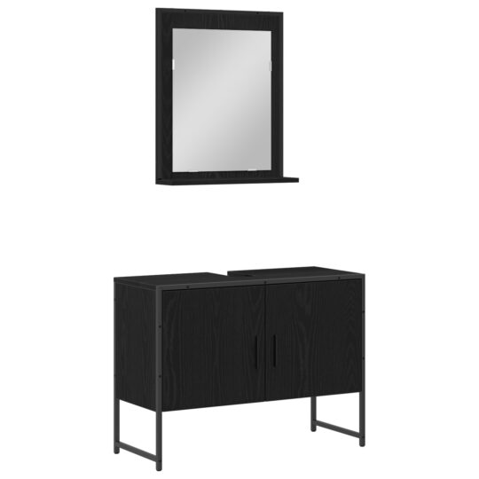 Alternative view of Set de mobilier pentru baie cu ușă 2 pcs Negru 80 x 33 x 60 cm