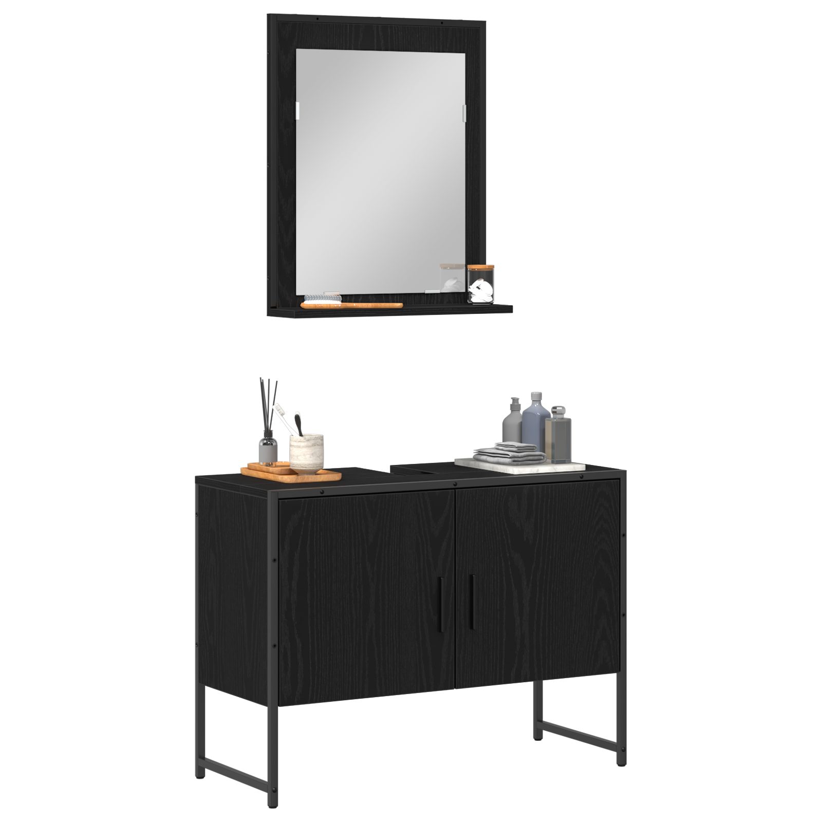 3334333 3 Set de mobilier pentru baie cu ușă 2 pcs Negru 80 x 33 x 60 cm Set de mobilier pentru baie cu ușă 2 pcs Negru 80 x 33 x 60 cm - imagine 3