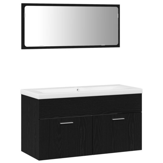 Alternative view of Set de mobilier pentru baie Pe perete cu ușă 3 pcs Stejar Negru