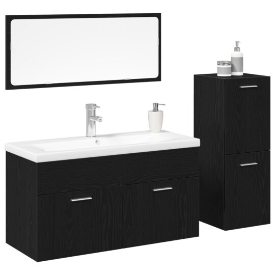3334353 3 Set de Mobilier pentru Baie Pe perete cu ușă 4 pcs Stejar Negru 3334353 3