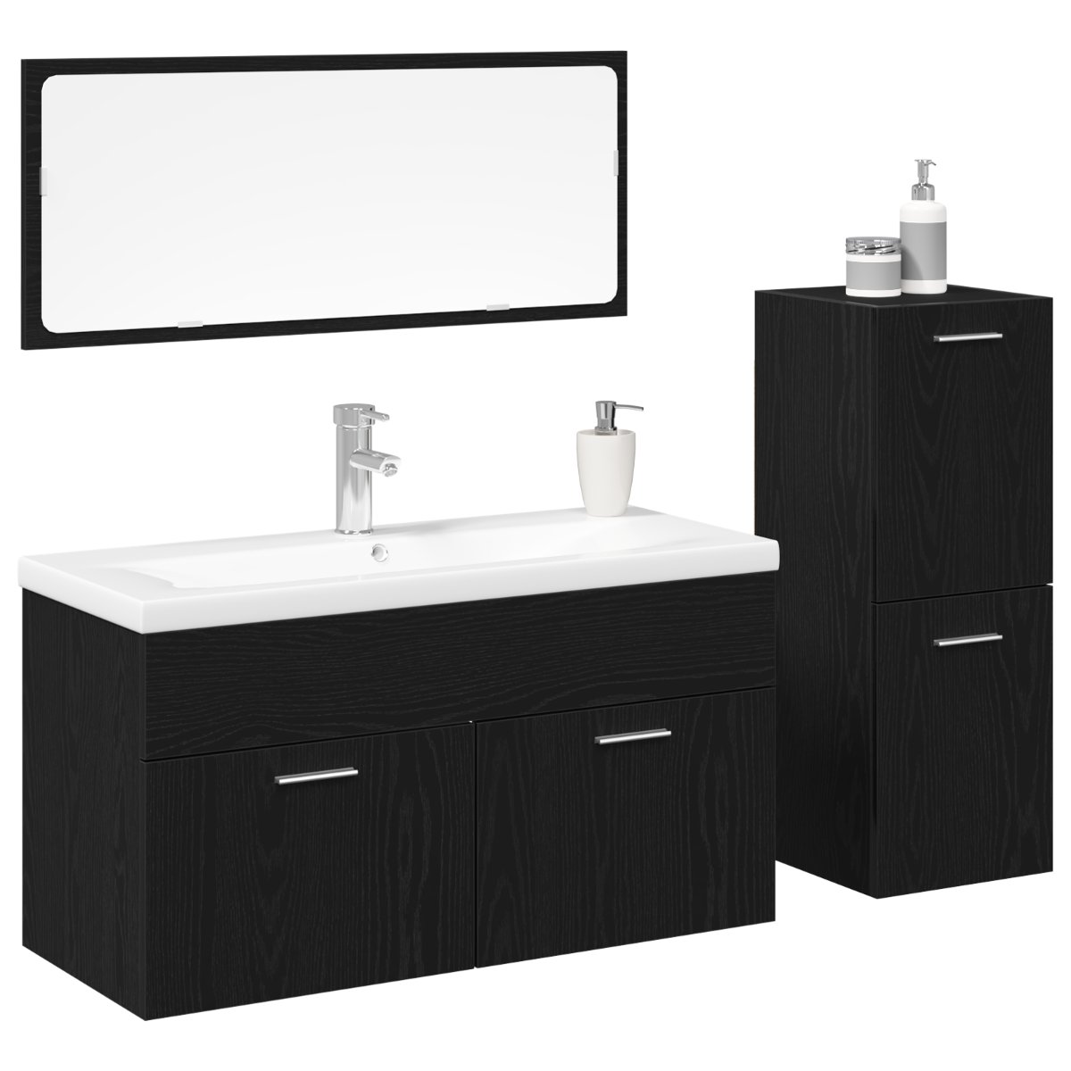 3334353 3 Set de Mobilier pentru Baie Pe perete cu ușă 4 pcs Stejar Negru Set de Mobilier pentru Baie Pe perete cu ușă 4 pcs Stejar Negru - imagine 3