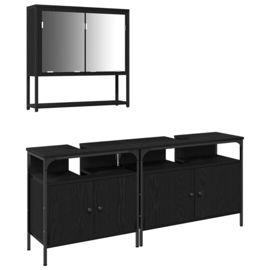 Alternative view of Set de mobilier pentru baie cu ușă 3 pcs Negru 80 x 30 x 60 cm