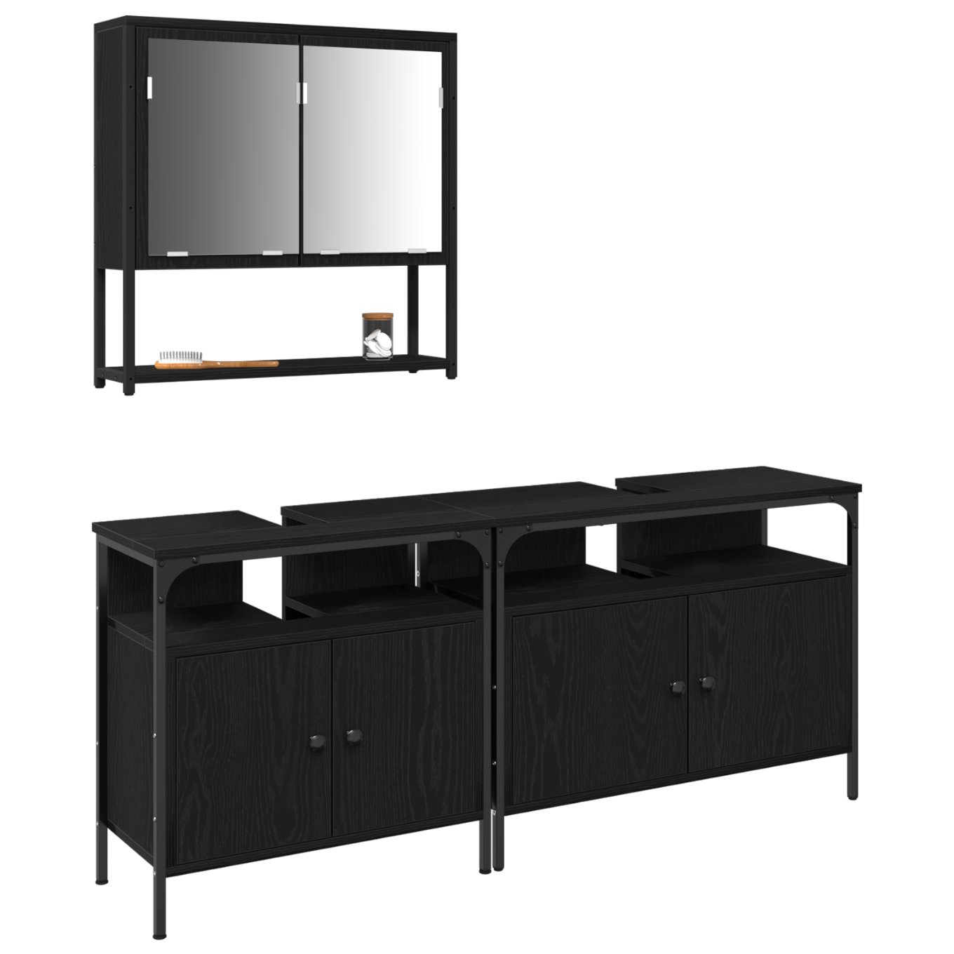3334356 3 Set de mobilier pentru baie cu ușă 3 pcs Negru 80 x 30 x 60 cm Set de mobilier pentru baie cu ușă 3 pcs Negru 80 x 30 x 60 cm - imagine 3