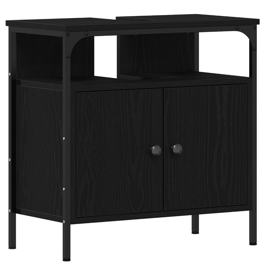 3334356 6 Set de mobilier pentru baie cu ușă 3 pcs Negru 80 x 30 x 60 cm Set de mobilier pentru baie cu ușă 3 pcs Negru 80 x 30 x 60 cm - imagine 6