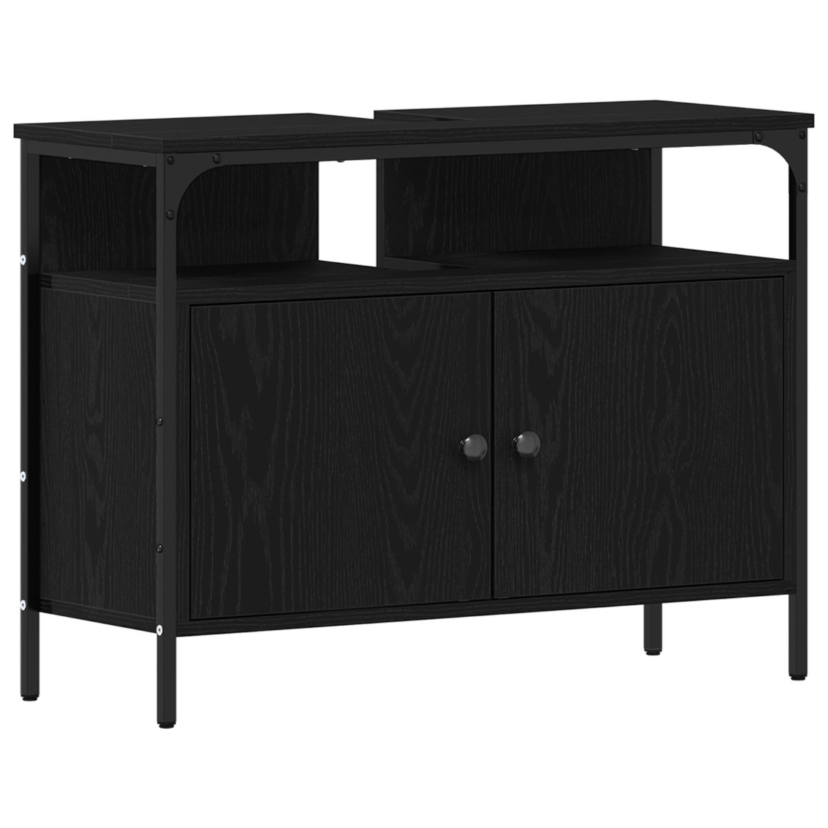 3334356 7 Set de mobilier pentru baie cu ușă 3 pcs Negru 80 x 30 x 60 cm Set de mobilier pentru baie cu ușă 3 pcs Negru 80 x 30 x 60 cm - imagine 7