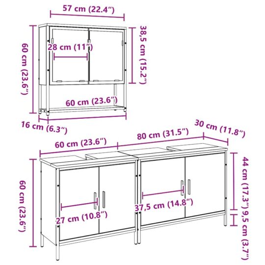 3334364 10 Set de mobilier pentru baie cu ușă 3 pcs Maro 80 x 30 x 44 cm 3334364 10