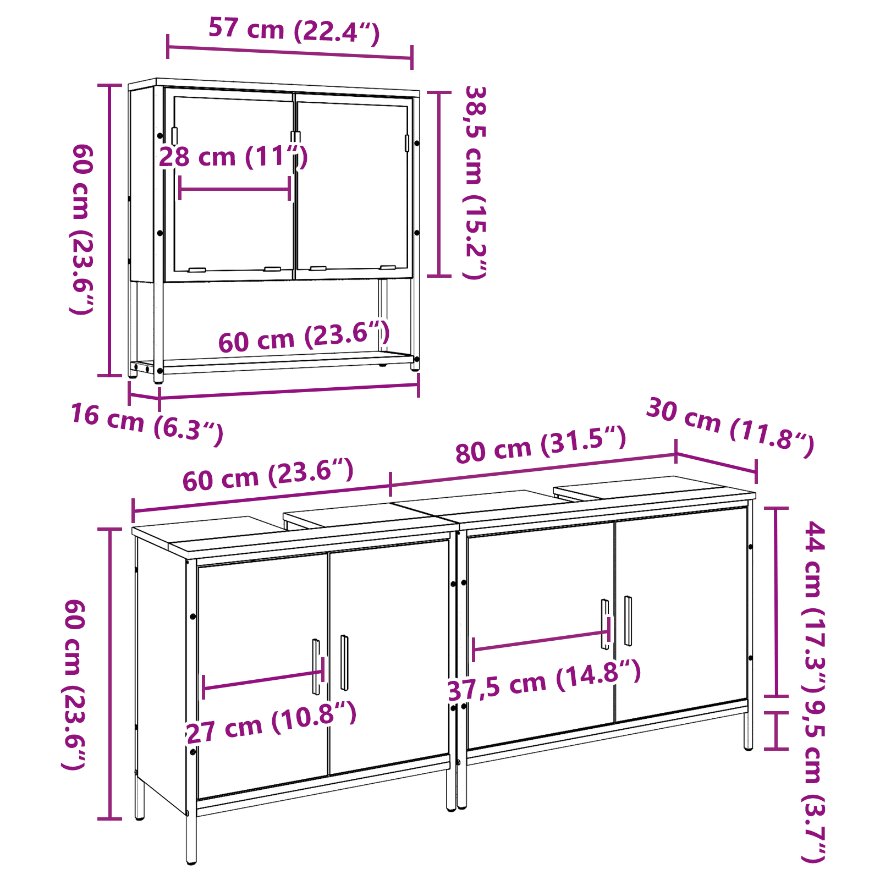 3334364 10 Set de mobilier pentru baie cu ușă 3 pcs Maro 80 x 30 x 44 cm Set de mobilier pentru baie cu ușă 3 pcs Maro 80 x 30 x 44 cm - imagine 10