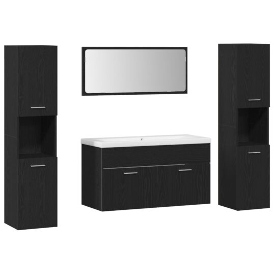 Alternative view of Set de mobilier pentru baie 5 pcs Stejar Negru 30 x 30 x 130 cm