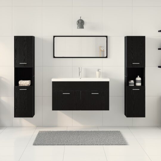 3334373 4 Set de mobilier pentru baie 5 pcs Stejar Negru 30 x 30 x 130 cm 3334373 4