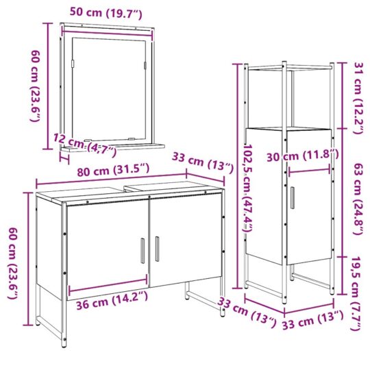 3334375 10 Set de mobilier pentru baie 3 pcs Maro 33 x 33 x 102.5 cm 3334375 10