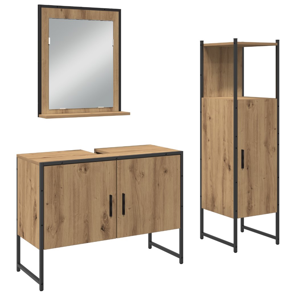 3334375 2 Set de mobilier pentru baie 3 pcs Maro 33 x 33 x 102.5 cm Set de mobilier pentru baie 3 pcs Maro 33 x 33 x 102.5 cm - imagine 2