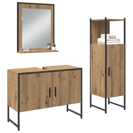 3334375 3 Set de mobilier pentru baie 3 pcs Maro 33 x 33 x 102.5 cm 3334375 3