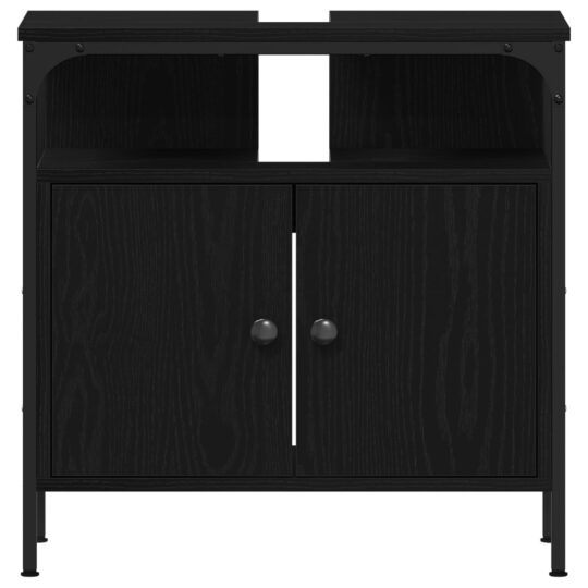 3334397 9 Set de mobilier pentru baie cu raft cu ușă 3 pcs Stejar negru 3334397 9