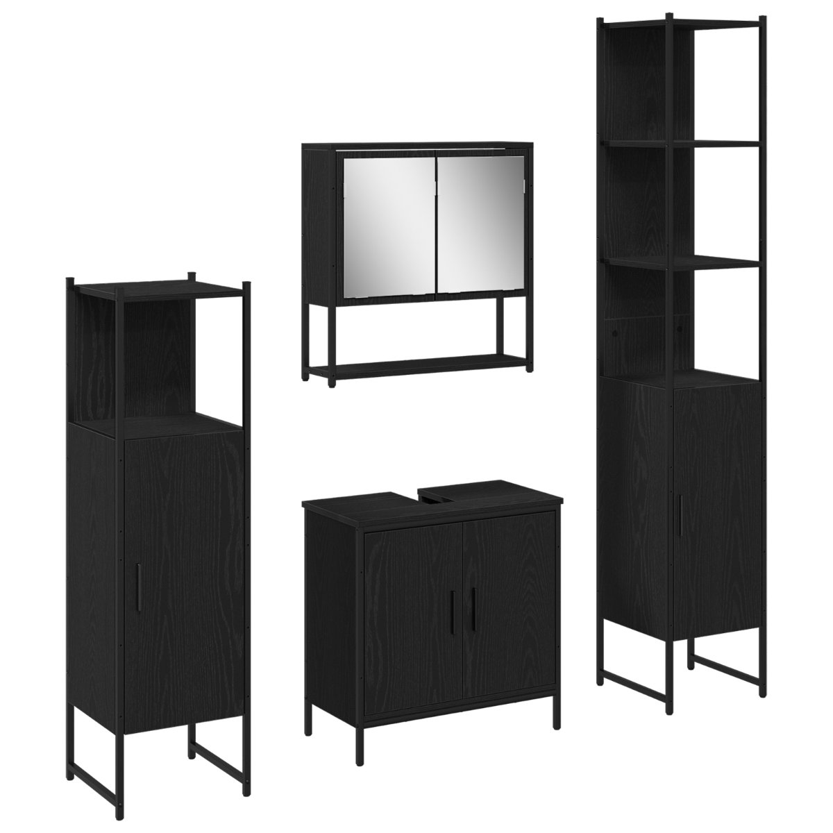 3334414 2 Set de mobilier pentru baie 4 pcs Negru 33 x 33 x 185.5 cm Set de mobilier pentru baie 4 pcs Negru 33 x 33 x 185.5 cm - imagine 2