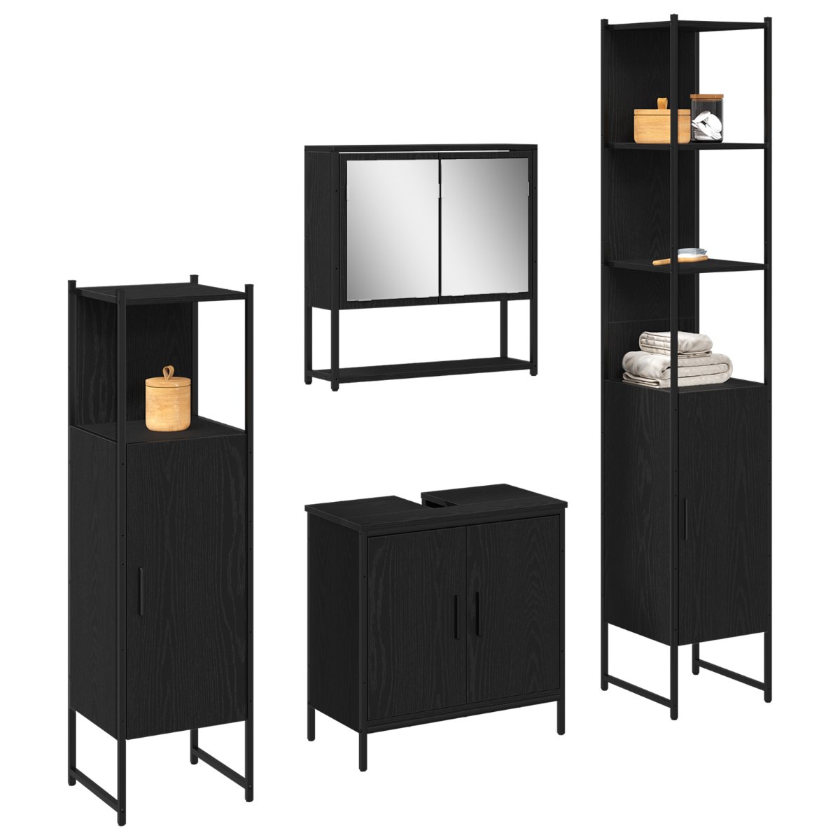 3334414 3 Set de mobilier pentru baie 4 pcs Negru 33 x 33 x 185.5 cm Set de mobilier pentru baie 4 pcs Negru 33 x 33 x 185.5 cm - imagine 3