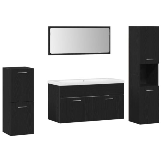Alternative view of Set de mobilier pentru baie 5 pcs Stejar Negru 30 x 30 x 130 cm