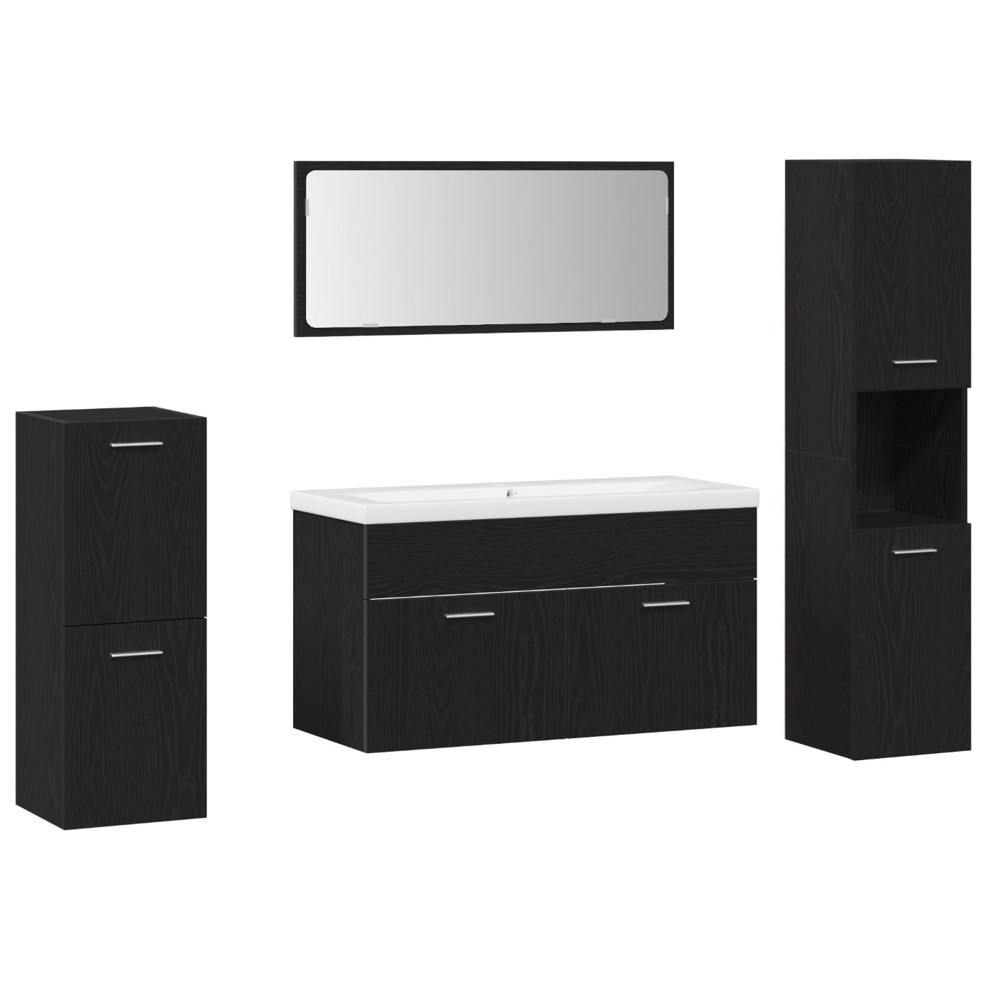 3334419 2 Set de mobilier pentru baie 5 pcs Stejar Negru 30 x 30 x 130 cm Set de mobilier pentru baie 5 pcs Stejar Negru 30 x 30 x 130 cm - imagine 2