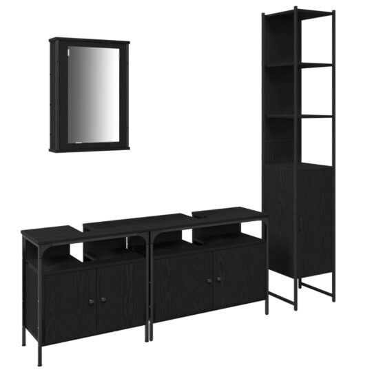 Alternative view of Set de mobilier pentru baie cu raft cu ușă 4 pcs Stejar negru