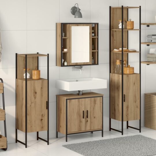 3334428 1 Home Set de mobilier pentru baie 4 pcs Maro 33 x 33 x 185.5 cm