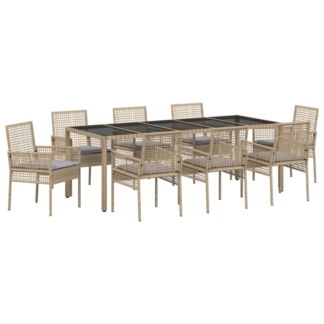 Set de masă pentru grădină 9 pcs Bej Rattan poli - imagine 2