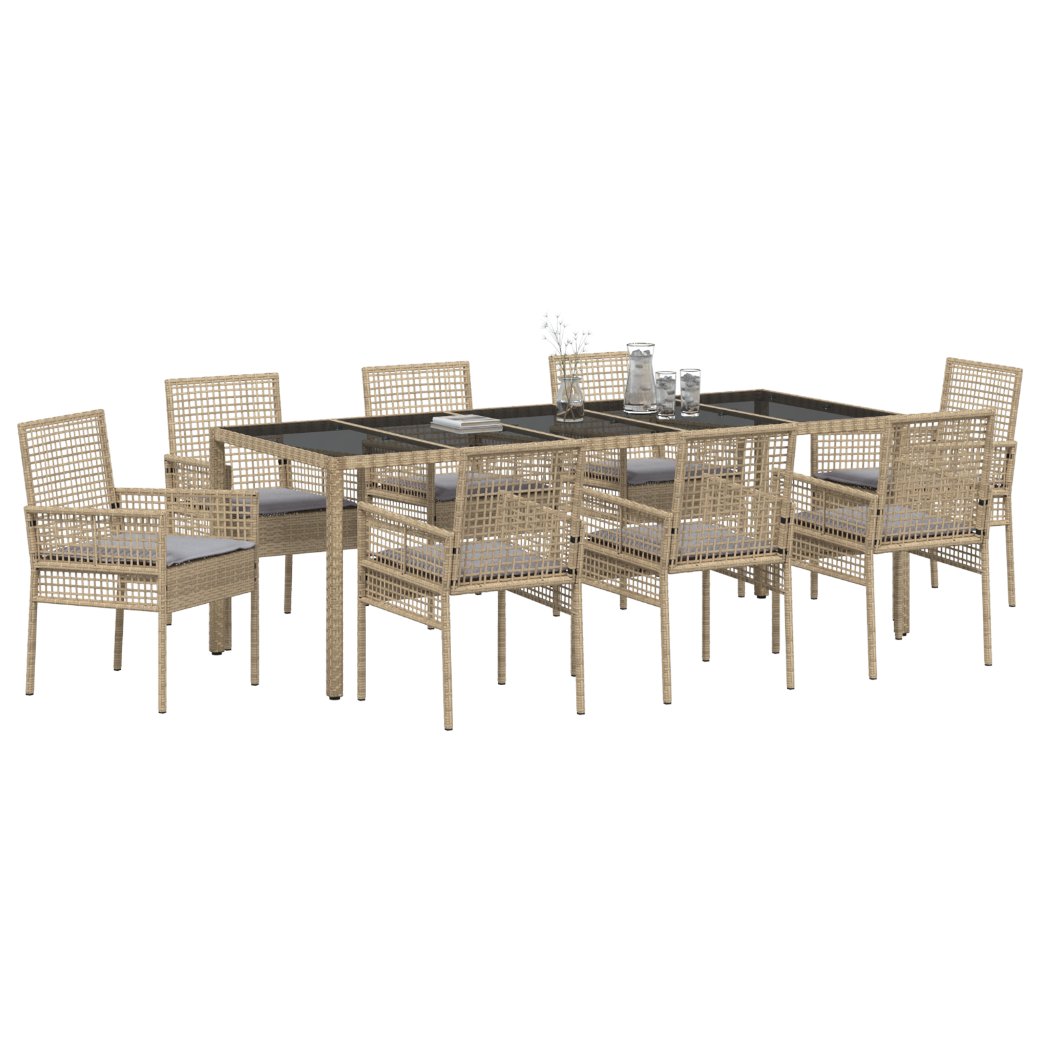 Set de masă pentru grădină 9 pcs Bej Rattan poli - imagine 3