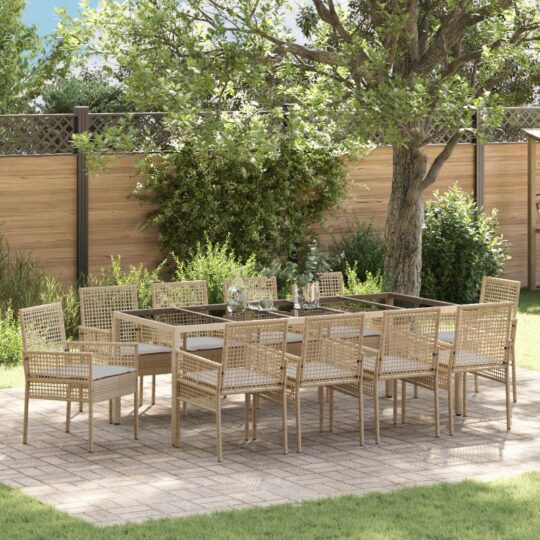 Set de masă pentru grădină 11 pcs Bej Rattan poli