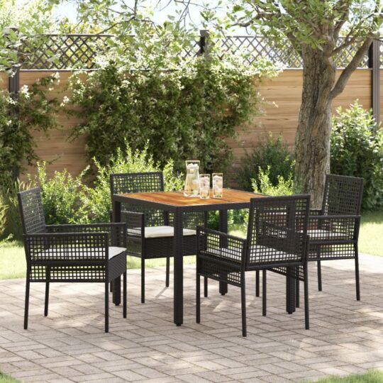 Set de masă pentru grădină 5 pcs Negru Rattan poli