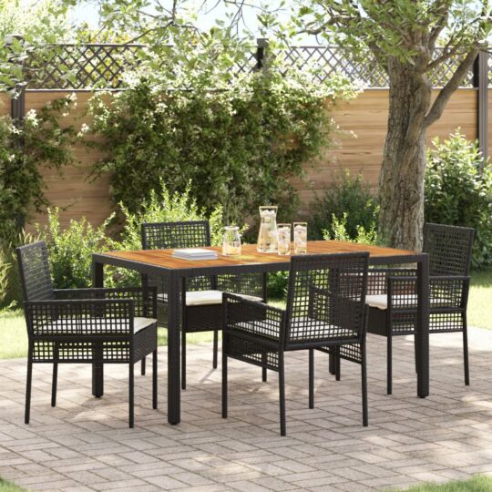 Set de masă pentru grădină 5 pcs Negru Rattan poli