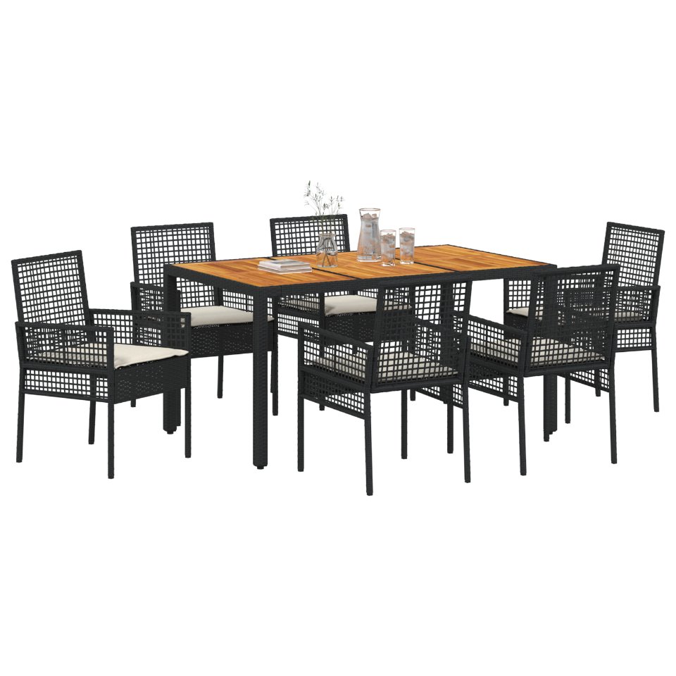 Set de masă pentru grădină 7 pcs Negru Rattan poli - imagine 3