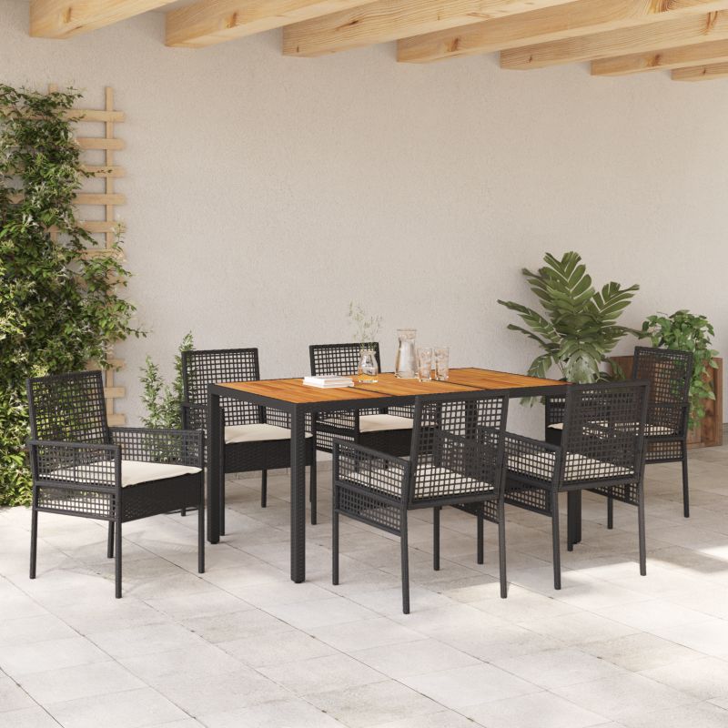 Set de masă pentru grădină 7 pcs Negru Rattan poli - imagine 4