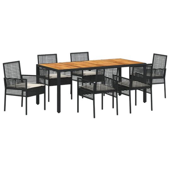 Alternative view of Set de masă pentru grădină 7 pcs Negru Rattan poli