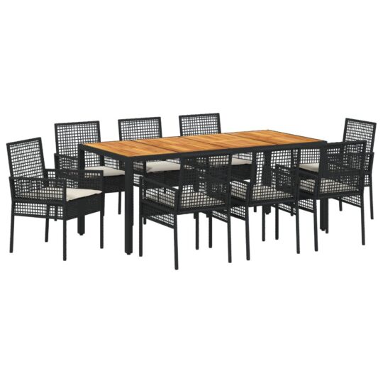 Alternative view of Set de masă pentru grădină 9 pcs Negru Rattan poli