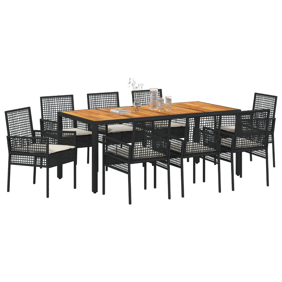 Set de masă pentru grădină 9 pcs Negru Rattan poli - imagine 3