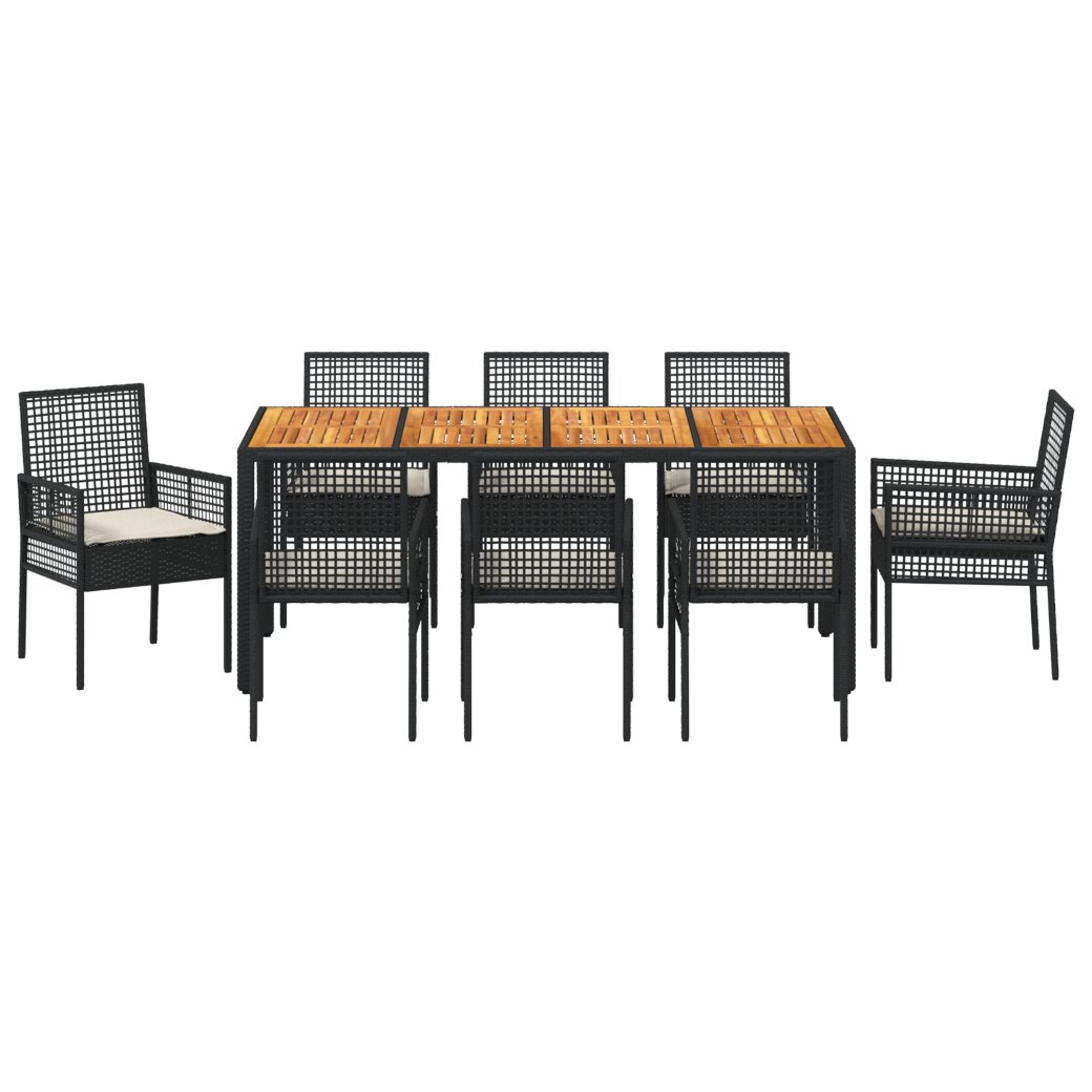Set de masă pentru grădină 9 pcs Negru Rattan poli - imagine 7