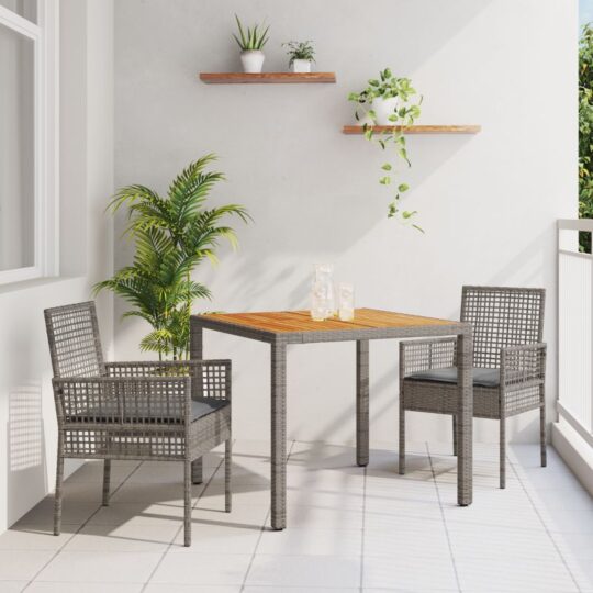 Set de masă pentru grădină 3 pcs Gri Rattan poli