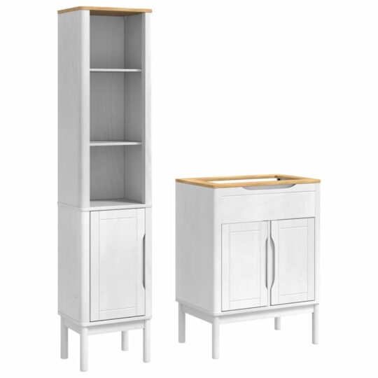 Alternative view of Set de mobilier pentru baie cu raft 2 pcs Alb Lemn de pin masiv