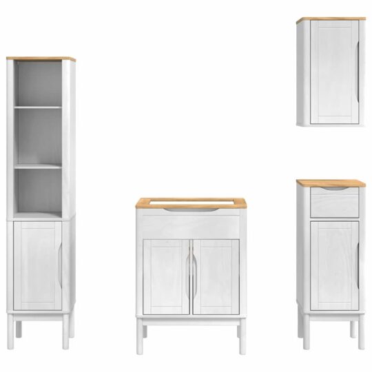 3385886 10 Set de mobilier pentru baie cu raft 4 pcs Alb Lemn de pin masiv 3385886 10